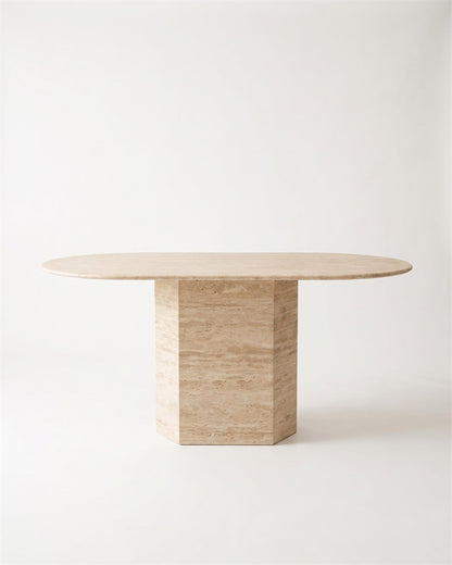 Natural Marble Beige Travertine T Dining Table