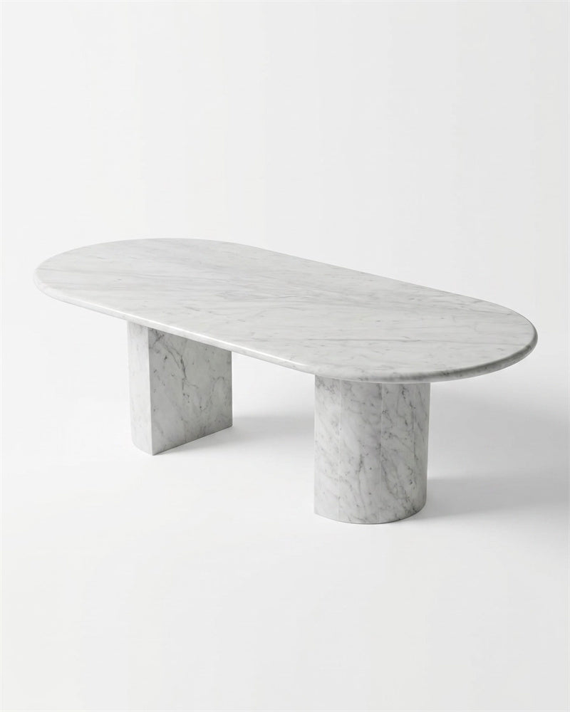 Natural Marble Carrara Marble Dining Table - Semi-cyl Base