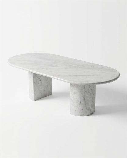 Natural Marble Carrara Marble Dining Table - Semi-cyl Base
