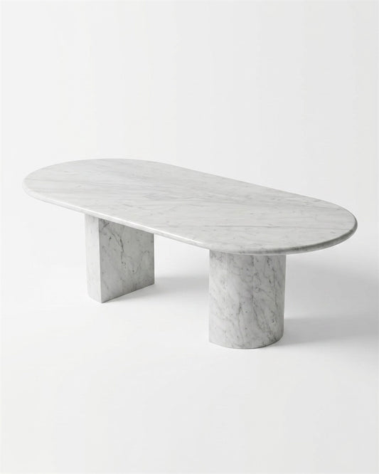 Natural Marble Carrara Marble Dining Table - Semi-cyl Base