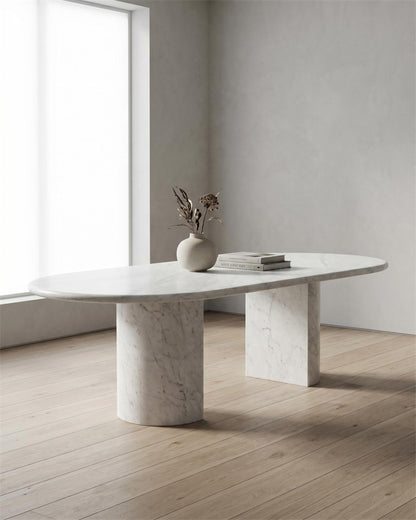 Natural Marble Carrara Marble Dining Table - Semi-cyl Base