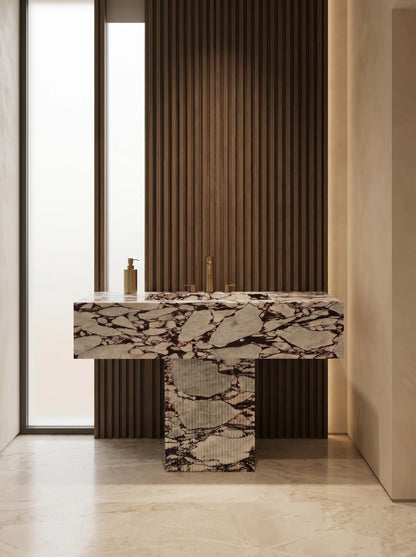 Natural Marble Pedestal Vanity with Single Sink