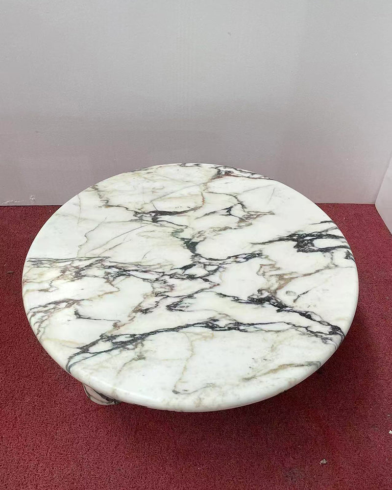 Natural Marble Round Coffee Table - Cylinder Base
