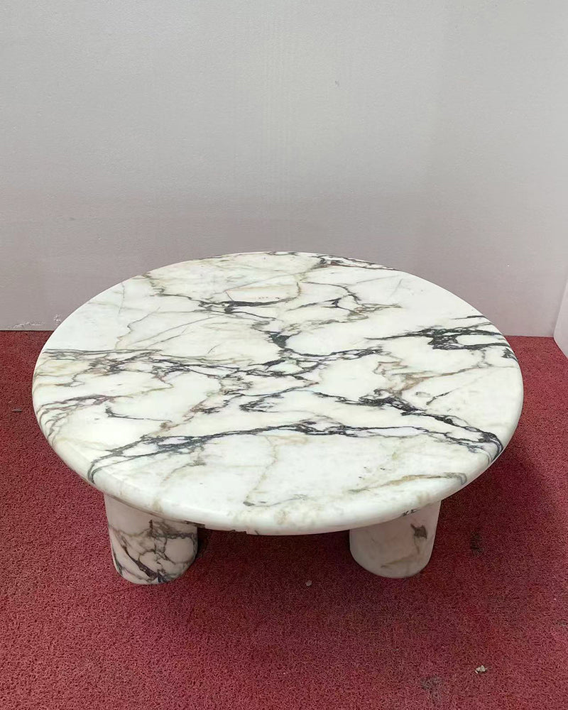 Natural Marble Round Coffee Table - Cylinder Base