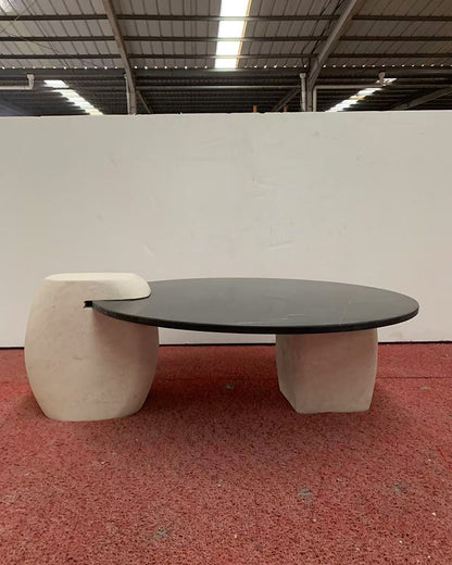 Nero Margiua Marble Coffee Table-White Travertine Block Base