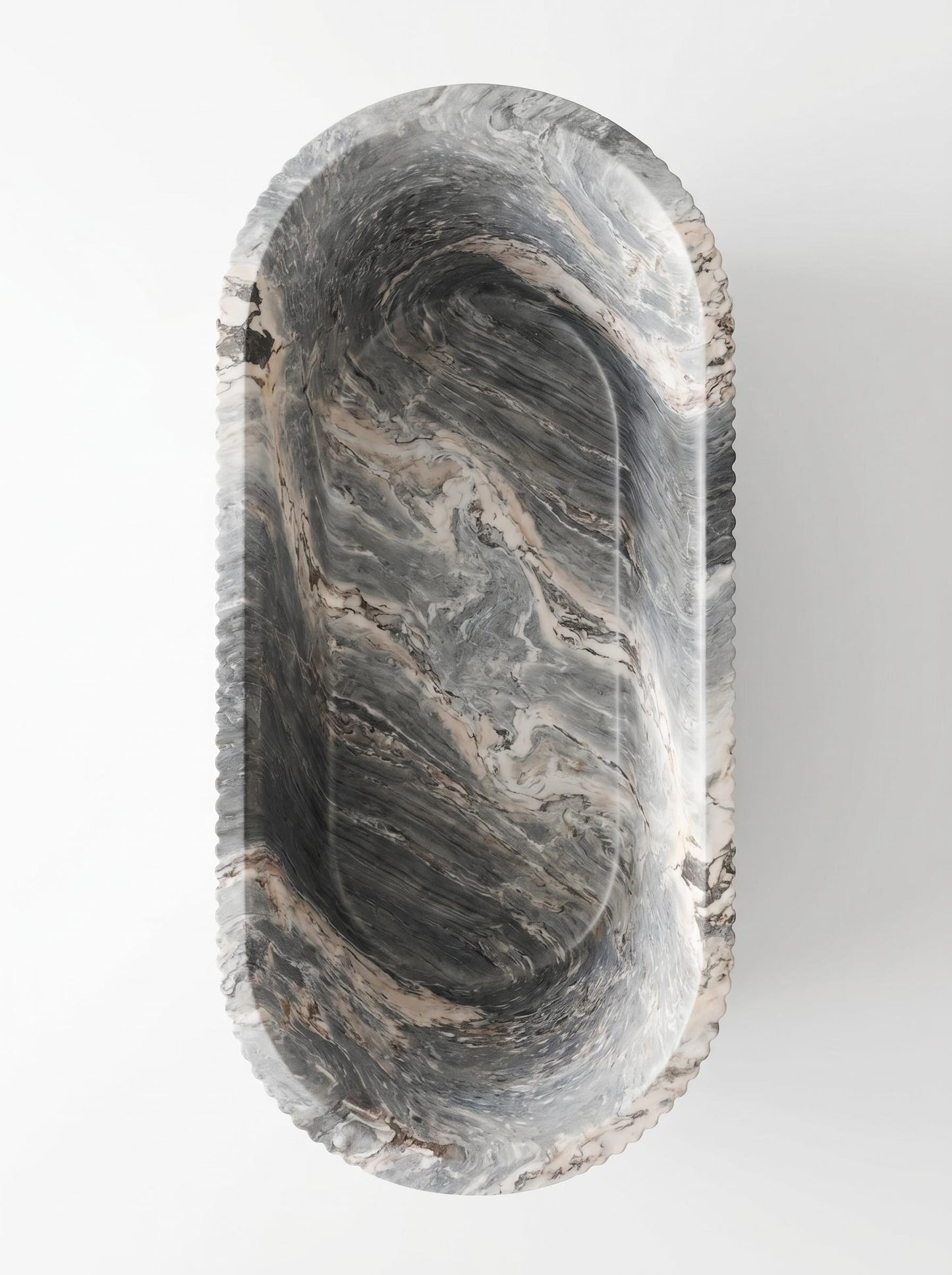 Luxury Ocean Storm Marble Freestanding Bathtub with Sculptural Petal Edge | Natural Stone Bath
