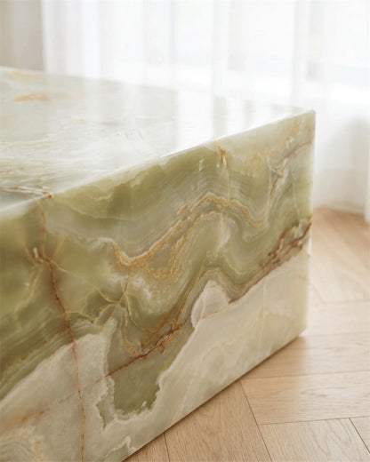 Natural Marble Green Onyx Plinth Coffee Table
