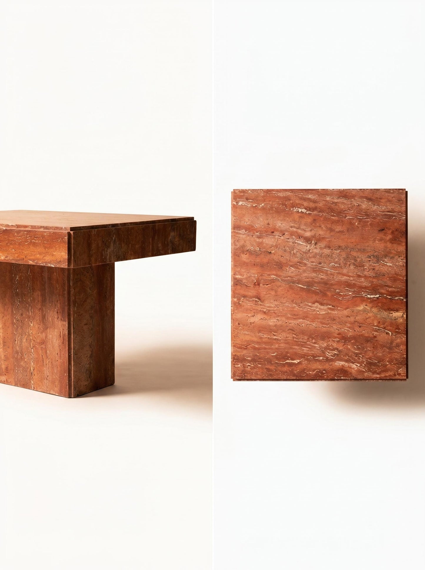Red Travertine Rectangle Coffee Table Set