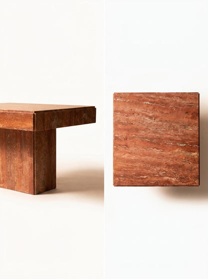 Red Travertine Rectangle Coffee Table Set