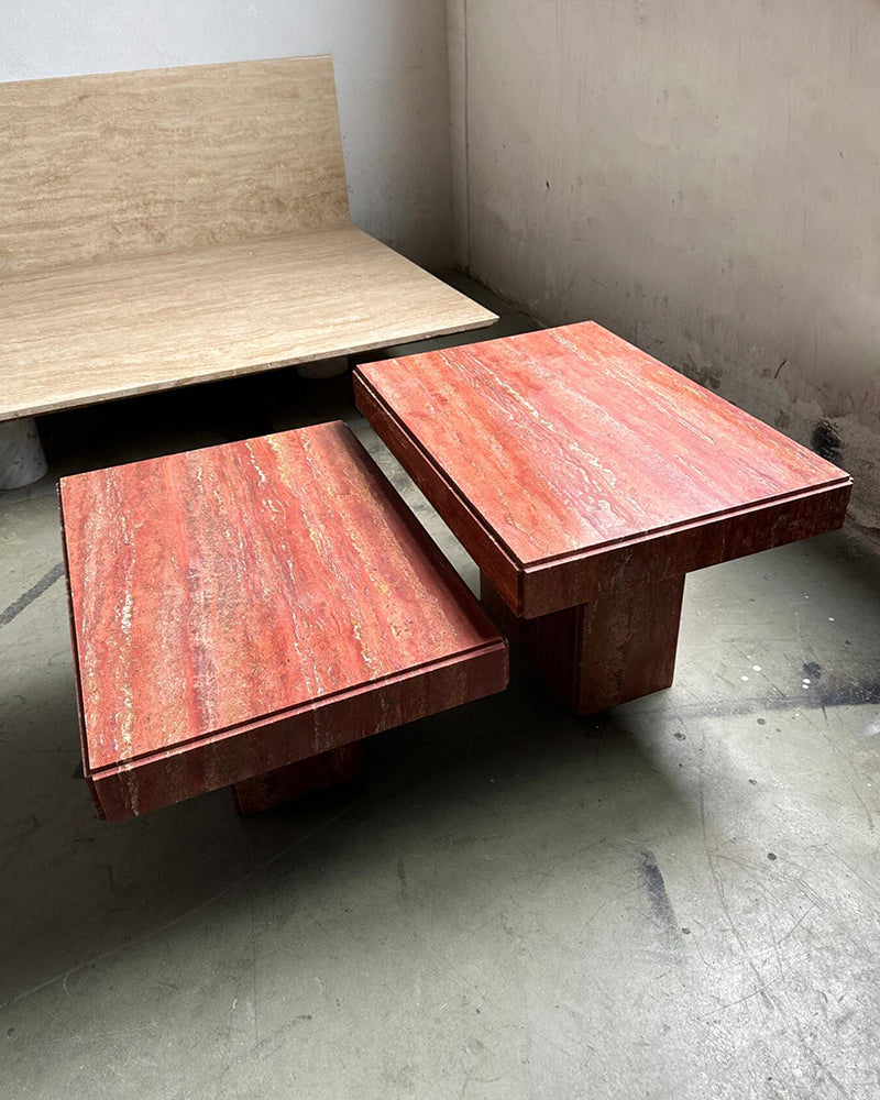 Red Travertine Rectangle Coffee Table Set