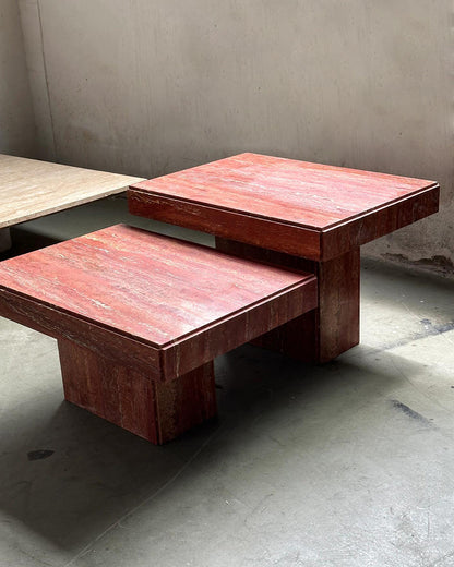 Red Travertine Rectangle Coffee Table Set