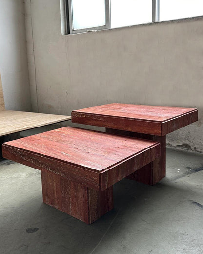 Red Travertine Rectangle Coffee Table Set