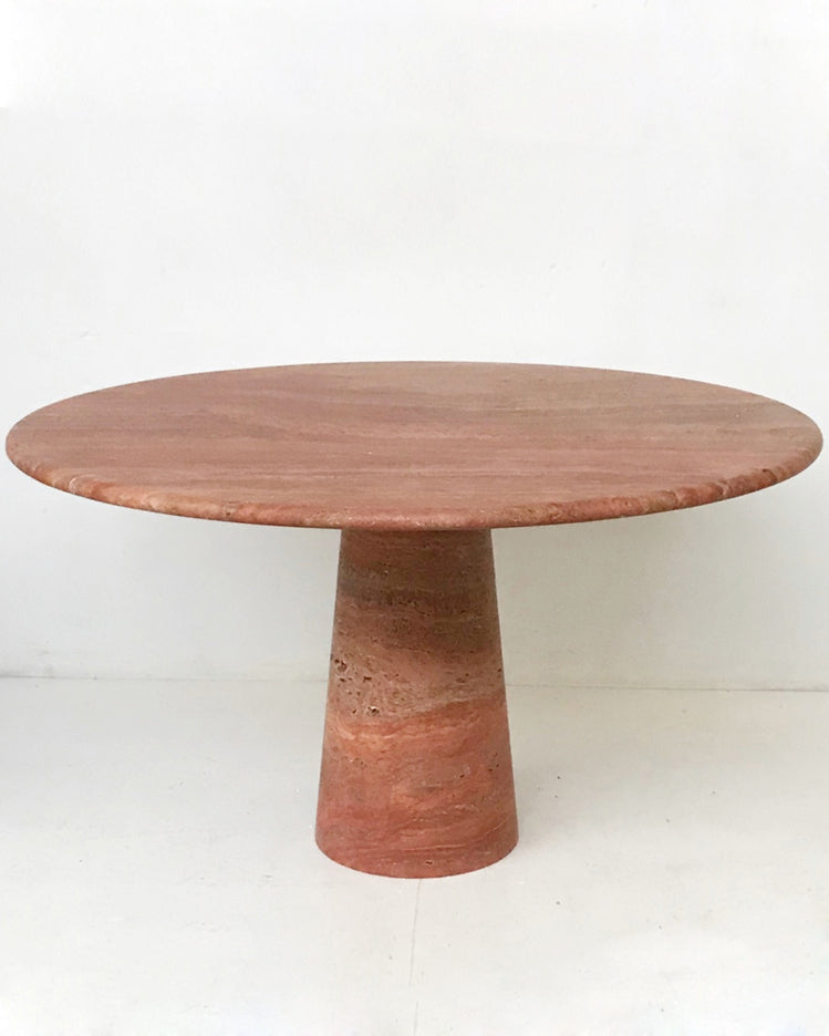 Red Travertine Round Conical Base Dining Table