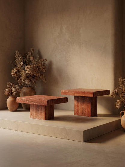 Red Travertine Rectangle Coffee Table Set