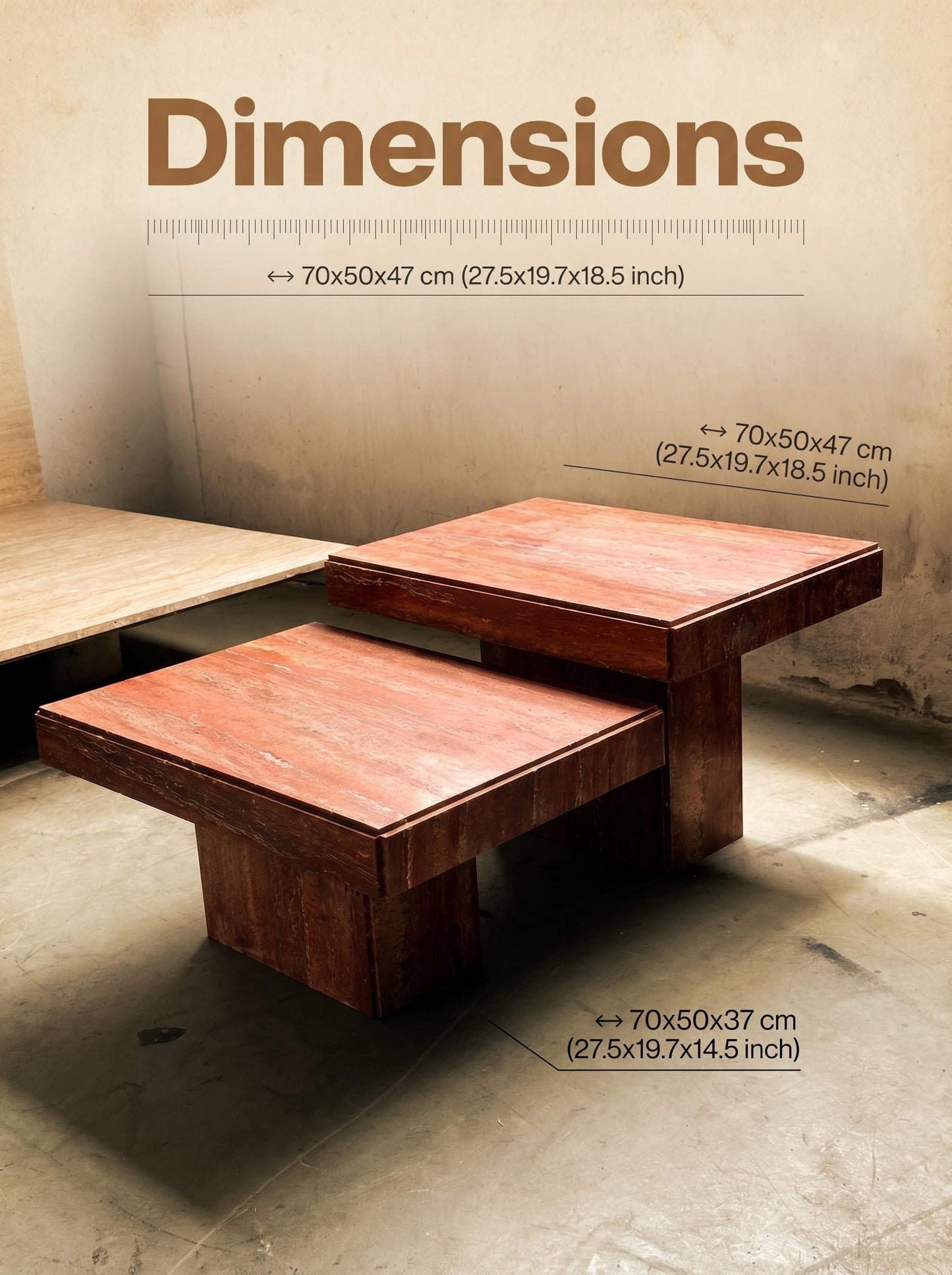Red Travertine Rectangle Coffee Table Set