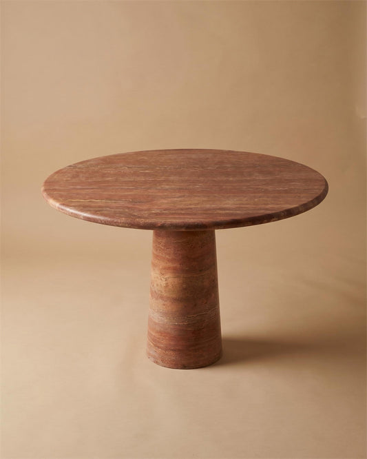 Red Travertine Round Conical Base Dining Table