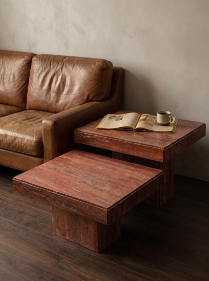 Red Travertine Rectangle Coffee Table Set