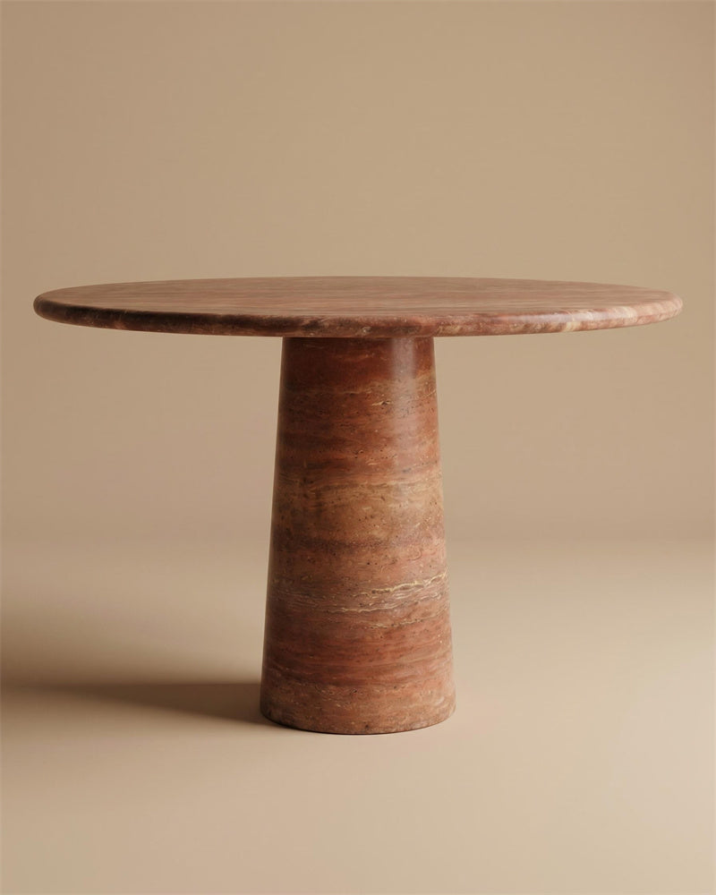 Red Travertine Round Conical Base Dining Table