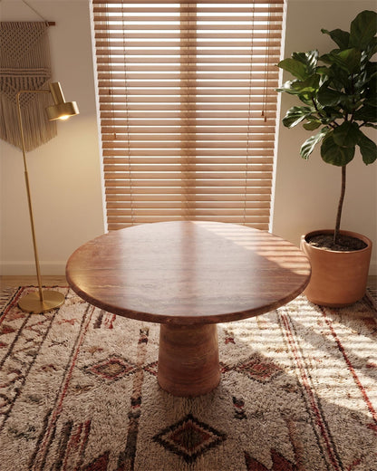 Red Travertine Round Conical Base Dining Table