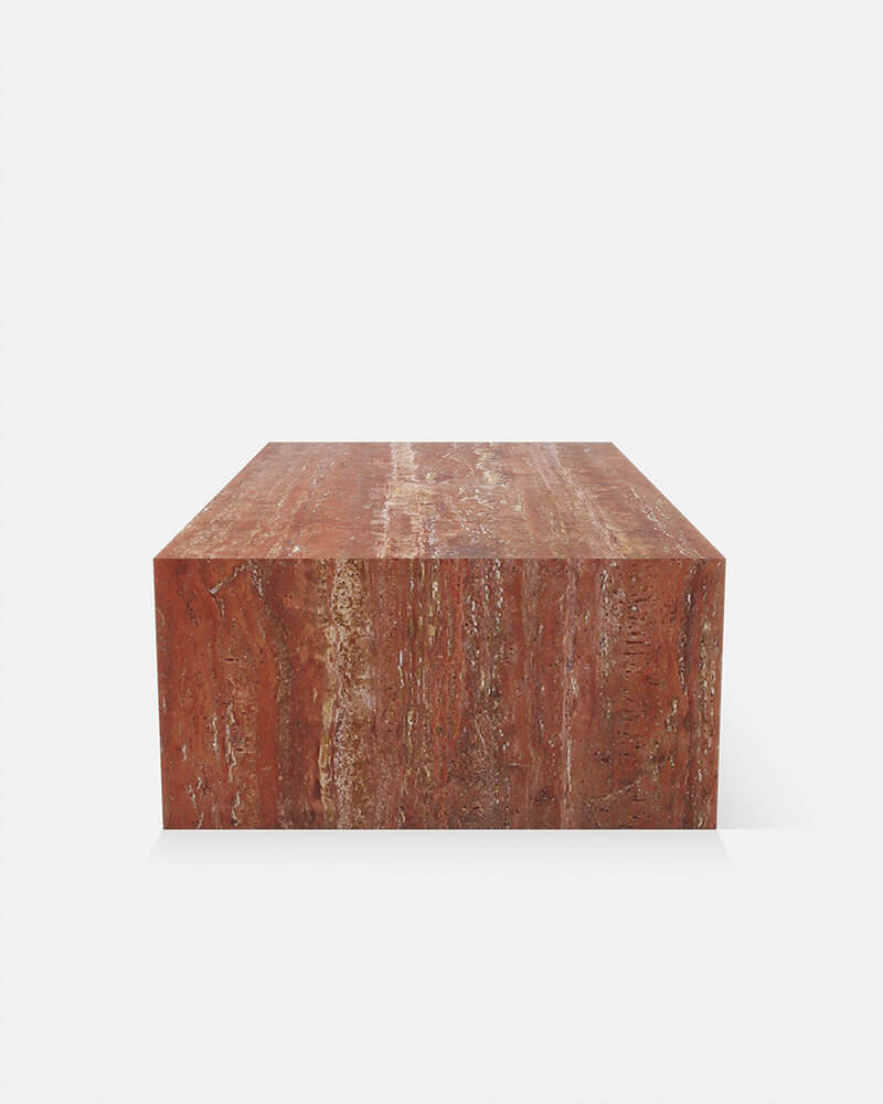 Red Travertine Marble Rectangle Plinth Coffee Table