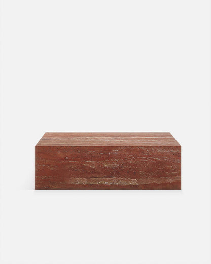 Red Travertine Marble Rectangle Plinth Coffee Table