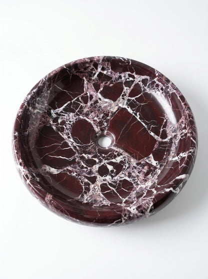 Luxury Rosso Levanto Marble Freestanding Integrated Sink | Round Basin with Sculptural Pedestal