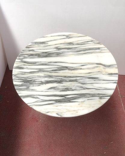 Round Arabescato Marble Dining Table with Hexagon Base