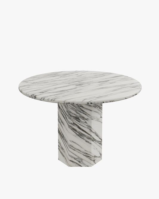 Round Arabescato Marble Dining Table with Hexagon Base