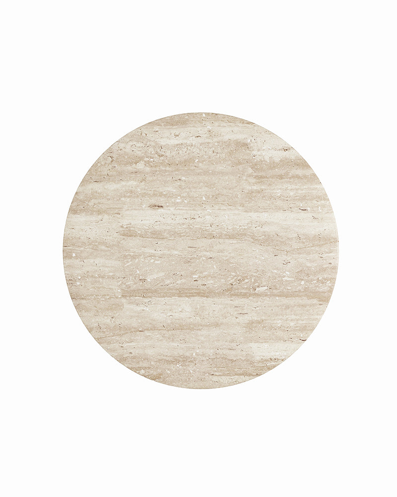 Round Beige Travertine Dining Table with Hexagon Base