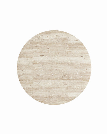 Round Beige Travertine Dining Table with Hexagon Base