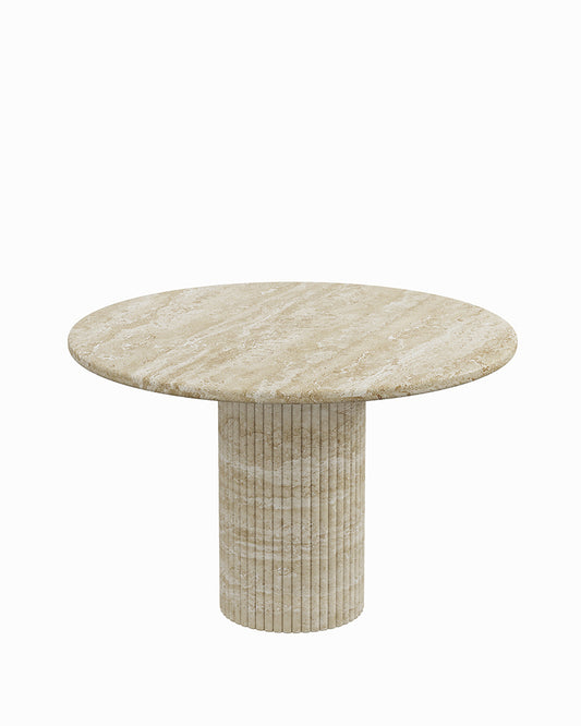 Round Beige Travertine Marble Dining Table with Petal Base