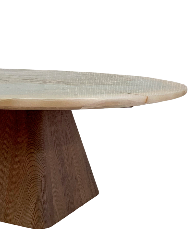 Round Green Onyx Coffee Table - Wooden Base