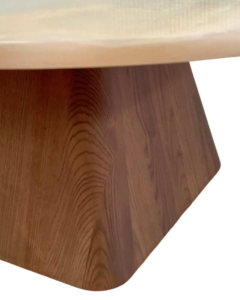 Round Green Onyx Coffee Table - Wooden Base