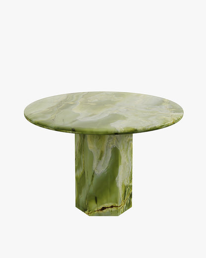 Round Green Onyx Dining Table with Hexagon Base