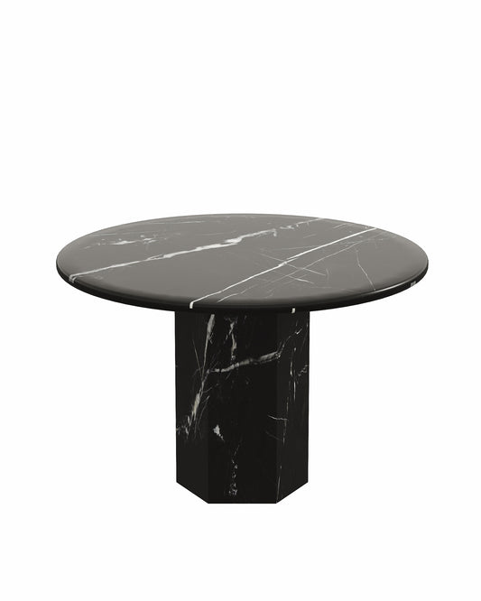 Round Nero Margiua Marble Dining Table with Hexagon Base