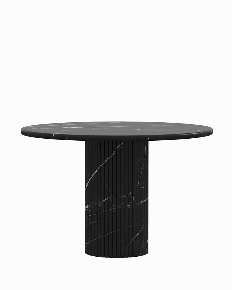 Round Nero Margiua Marble Dining Table with Hexagon Base