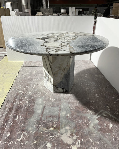 Round Ocean Storm Marble Dining Table with Hexagon Base