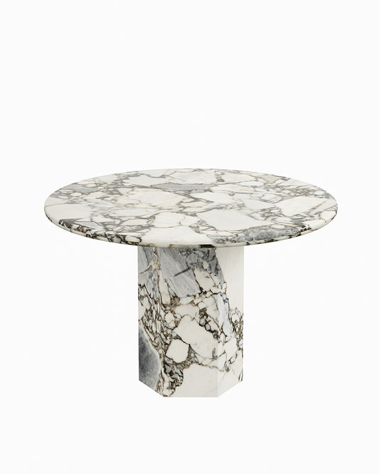 Round Ocean Storm Marble Dining Table with Hexagon Base