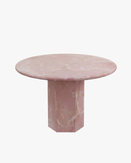 Round Pink Onyx Dining Table with Hexagon Base