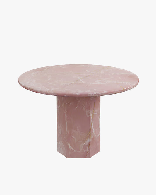Round Pink Onyx Dining Table with Hexagon Base