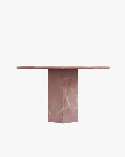 Round Pink Onyx Dining Table with Hexagon Base