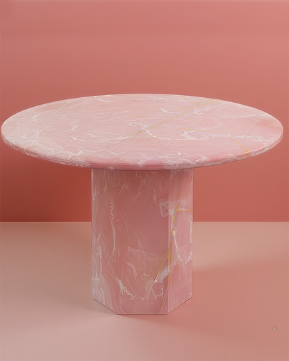 Round Pink Onyx Dining Table with Hexagon Base