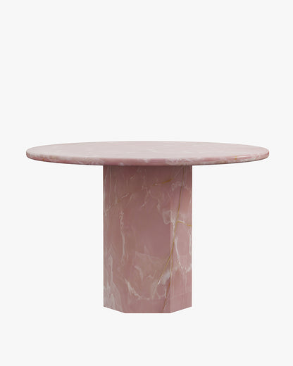 Round Pink Onyx Dining Table with Hexagon Base