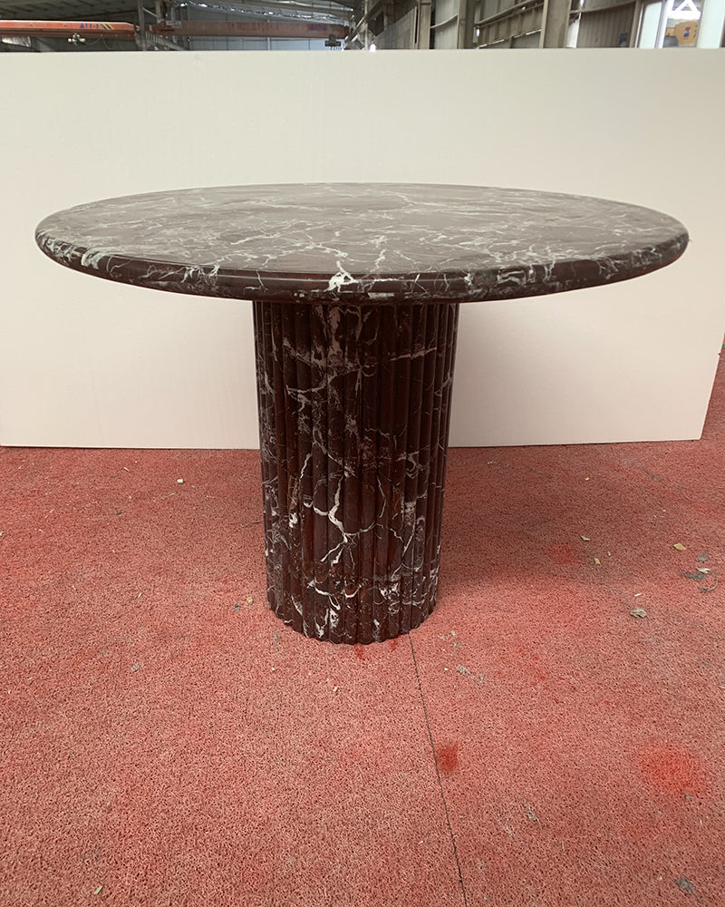 Round Rosso Levantine Marble Dining Table with Petal Base