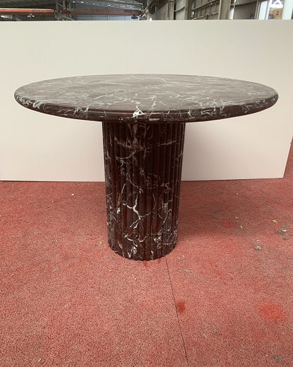 Round Rosso Levantine Marble Dining Table with Petal Base