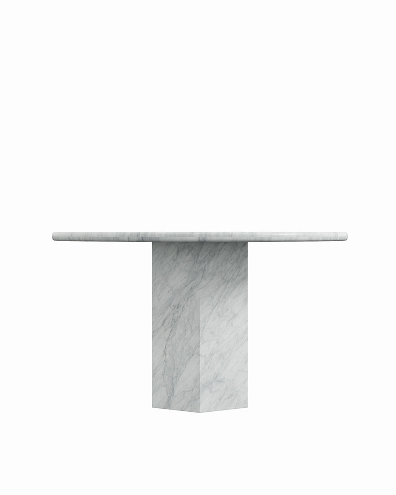 Round White Carrara Marble Dining Table with Hexagon Base