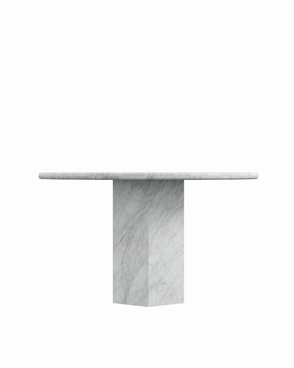 Round White Carrara Marble Dining Table with Hexagon Base