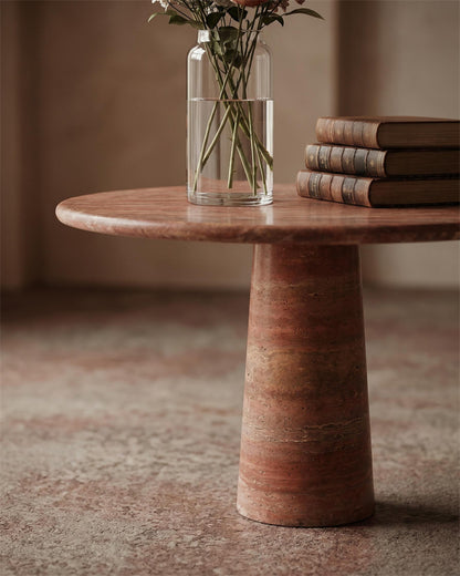Red Travertine Round Conical Base Dining Table