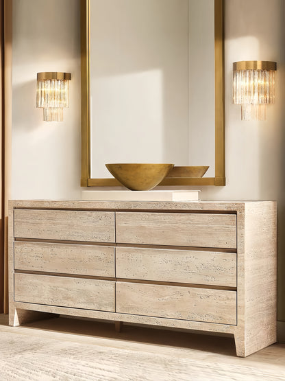 Travertine Entryway Cabinet  |Travertine Sideboard | 6-Drawer Dresser |Storage Cabinet