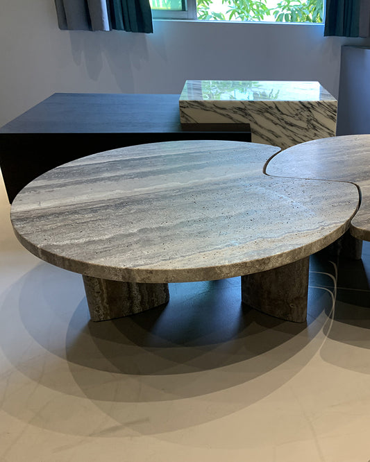 Silver Travertine Round coffee table Set